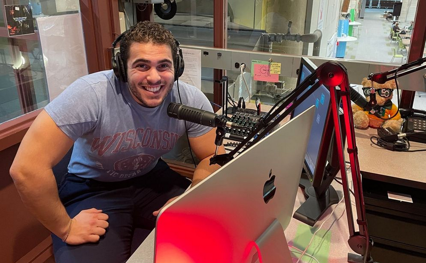 student michael rodriguez in CCRI Radio booth