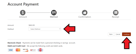 image of the "Payment Method" screen