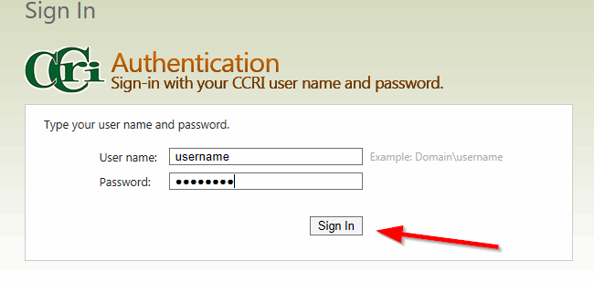 Enter CCRI Username and password
