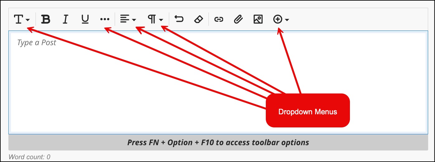 Text Editor has multiple dropdown menus where you will find more options.