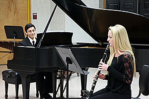 Student musicians perform piano/clarinet duet