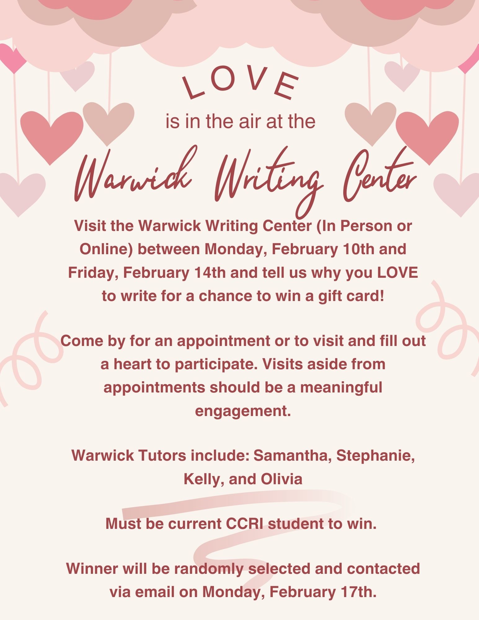 Warwick Writing Center Valentine Giveaway